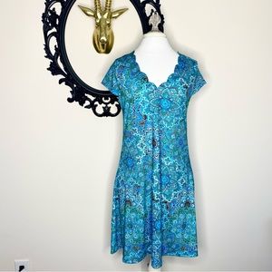 Exclusive Brand Blue and Teal Paisley Print Short Sleeve Dress